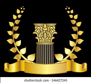 gold greece column and laurel wreath. eps10 vector illustration