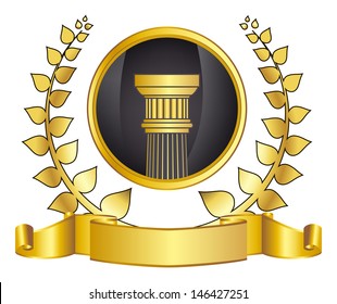 gold greece column and laurel wreath. eps10 vector illustration