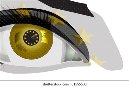 gold greedy eye with euro sign, background