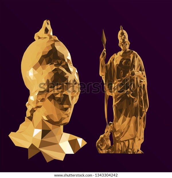 Gold Greek Goddess Athena Set Sculptures Stock Vector Royalty