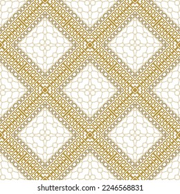 Gold Greek seamless pattern. Chain frames. Ornamental vector background. Repeat modern lacy rhombus ornament. Tribal ethnic style elegant design. Abstract ornate backdrop. Greek key, meanders, chains.