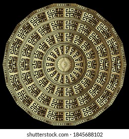Gold greek vector mandala pattern. Abstract patterned Deco background. Greek key meanders ethnic style golden radial round ornament.  Geometric ornate modern design. Luxury surface beautiful backdrop.