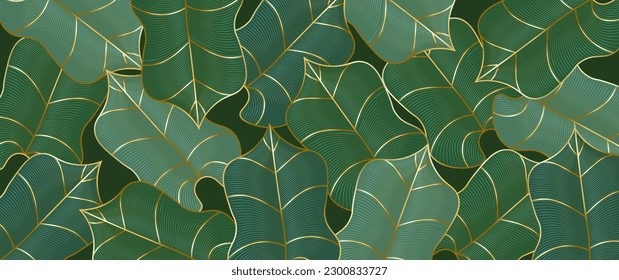 gold and green abstract leaf lines background