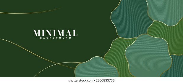 gold and green abstract leaf lines background