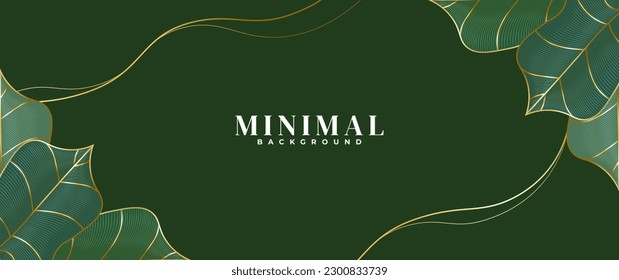 gold and green abstract leaf lines background