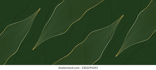 gold and green abstract leaf lines background