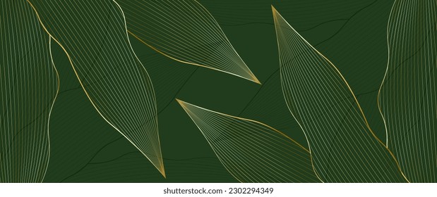 fondo de líneas de hoja abstractas de oro y verde