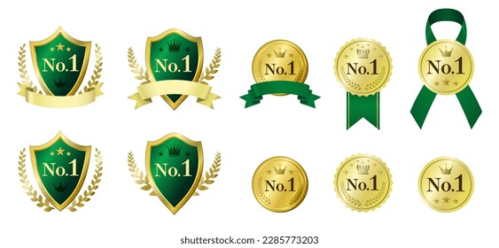 Gold and green award emblem set with an air of luxury