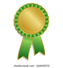 Gold And Green Award Rosette With Ribbon