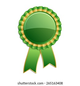 Gold And Green Award Rosette With Ribbon
