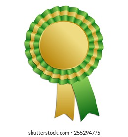 Gold and green blank award rosette with ribbon