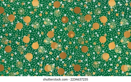Gold Green Christmas Dot Background with Confetti for Holidays 