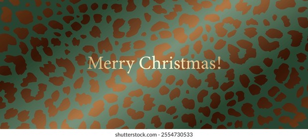 Gold and green Christmas vector illustration with animal pattern. Luxury background cover design, invitation, poster, flyer, wedding card, luxe invite, business banner, prestigious voucher.