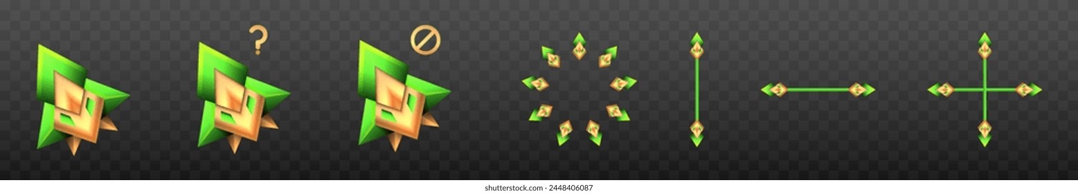 Gold and Green Colored Custom Gaming Mouse Cursor Icons Set for Game UI Designs