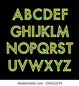 Gold and green font with bulbs vector illustration.