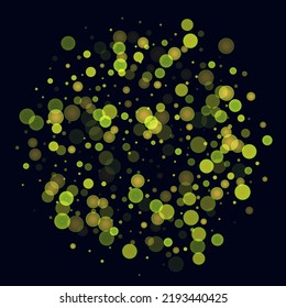 Gold green glitter on a black background. Explosion of confetti. Vector festive background. Snow falling texture. Abstract element of design for new year, christmass, birthday, wedding, banner, poster
