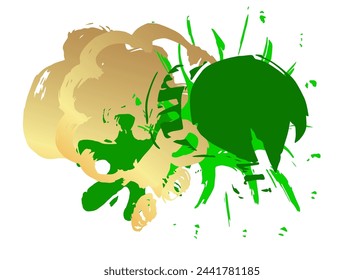 Gold and Green Graffiti speech bubble. Abstract modern Messaging sign street art decoration, Discussion icon performed in urban painting style.