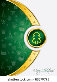 Gold and green greeting card for christmas holidays