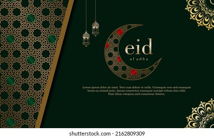 Gold and Green luxury islamic background with decorative ornament frame Premium Vector