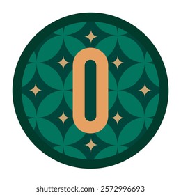 Gold and Green Number Zero with Elegant Star-Like Pattern in Circular Frame