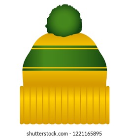 Gold and Green Puff Ball Stocking Cap Beanie Hat Vector Icon Illustration