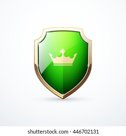 Gold and green shield with crown