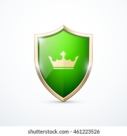 Gold and green shield with crown