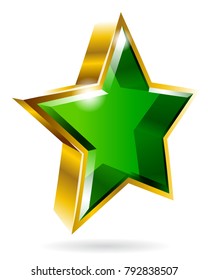 Gold and green star symbol graphic isolated on white background. Vector illustration.