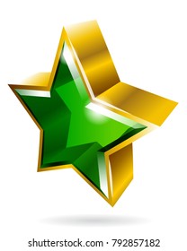 Gold and green star symbol graphic isolated on white background. Vector illustration.