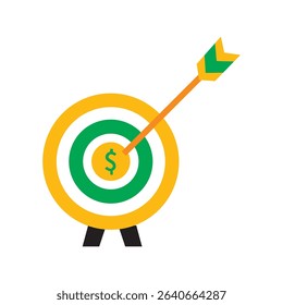 Gold and Green Target with White Rings and Arrow Hitting Dollar Sign