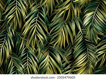 Gold Green Tropical Foliage Seamless Pattern Background. Vector Illustration EPS10