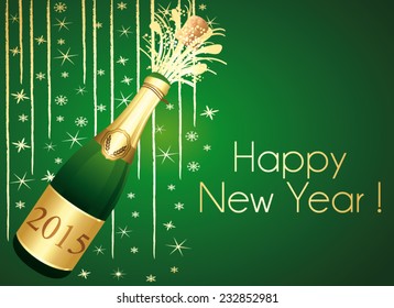 Gold and green vector festive vector greeting card. Happy new year 2015 ! 