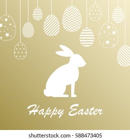 Gold greeting card Happy Easter. Vector illustration.