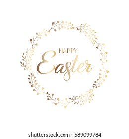 Gold greeting card Happy Easter. Vector illustration.