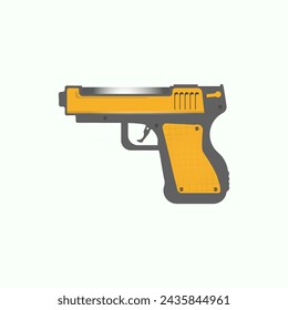 Ilustración de vector de pistola automática dorada y gris sobre un fondo blanco. Pistola.