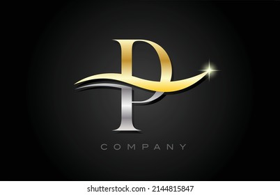 gold grey P alphabet letter logo design. Creative icon template for company and business