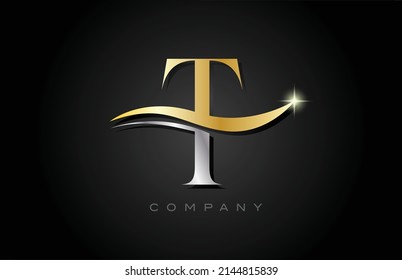 gold grey T alphabet letter logo design. Creative icon template for company and business