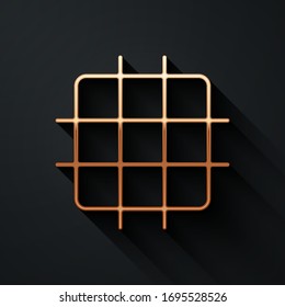 Gold Grid graph paper icon isolated on black background. Long shadow style. Vector Illustration