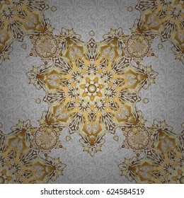Gold grid on a gray background. Vector seamless pattern with golden elements.