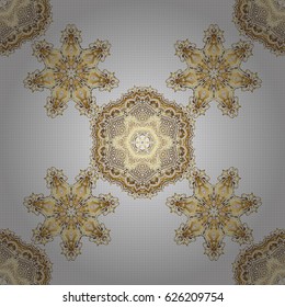 Gold grid on a gray background. Vector seamless pattern with golden elements.