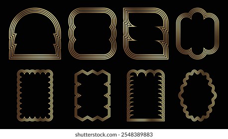 Gold groovy border frames with wavy golden lines