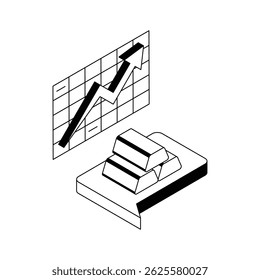 Gold growth icon creatively designed in isometric style