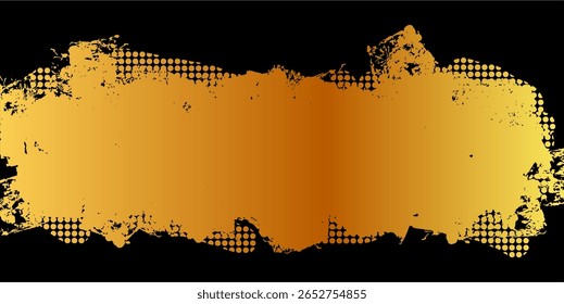 Gold grunge brush mark vector, combining rough texture with luxurious shimmer. Ideal for elegant distressed designs, opulent backgrounds, or unique artistic accents.