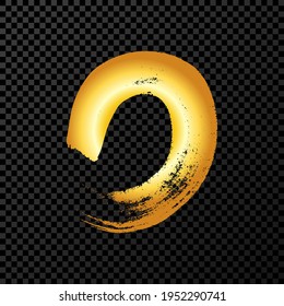 Gold grunge brush stroke in circle form. Painted ink circle. Ink spot isolated on transparent background. Vector illustration