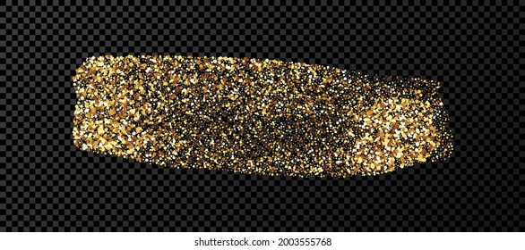 Gold grunge brush stroke. Painted ink stripe. Ink spot isolated on dark transparent background. Vector illustration
