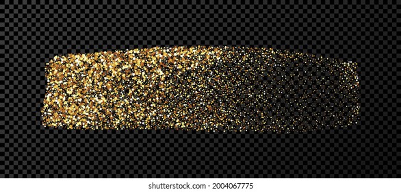 Gold grunge brush stroke. Painted ink stripe. Ink spot isolated on dark transparent background. Vector illustration
