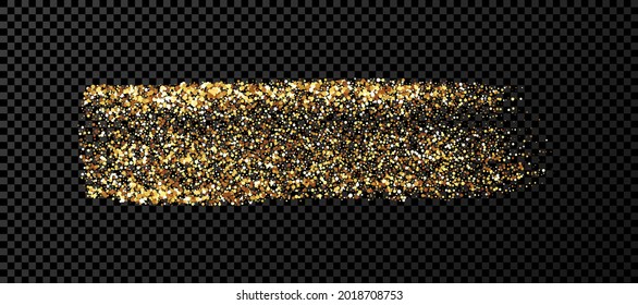 Gold grunge brush stroke. Painted ink stripe. Ink spot isolated on dark transparent background. Vector illustration