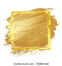 Gold grunge frame. Hand drawn vintage abstract golden metal textured brush strokes frame isolated on white background. Space for text. Vector