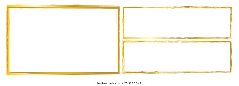 Gold Grunge frames vector set, Gold square shape borders with scratched rough edges. Grungy old texture, dirty weathered vignettes or photo frames, decorative design elements .