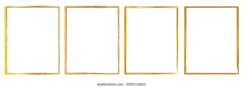 Gold Grunge frames vector set, Gold square shape borders with scratched rough edges. Grungy old texture, dirty weathered vignettes or photo frames, decorative design elements .
